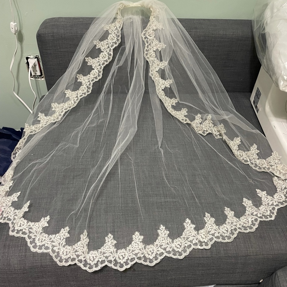 Wedding veil with lace border